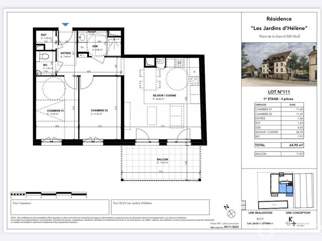 Photo 2 : Appartement 3 pièces 64.69m²